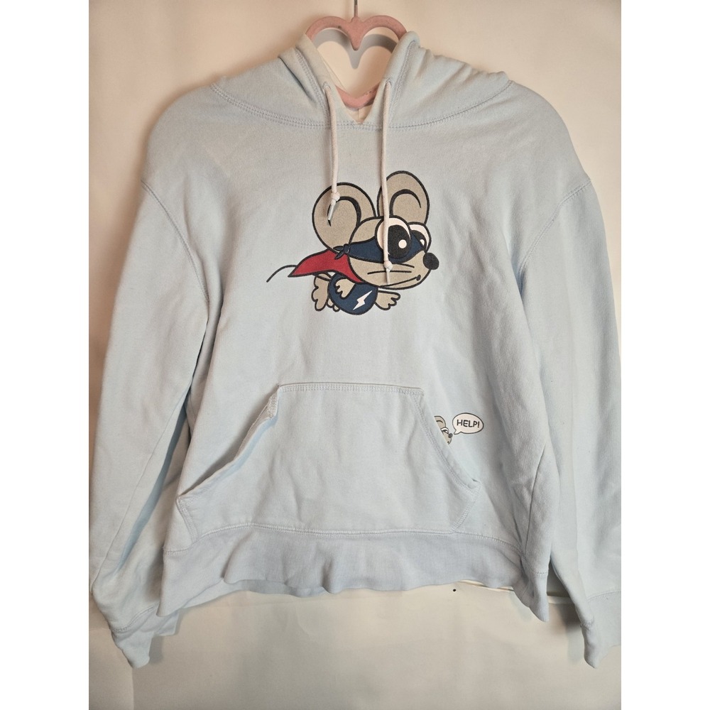 Aeropostale Hidden Heroine Super Mouse Hoodie Pullover Sz Small Kawaii Sky Blue